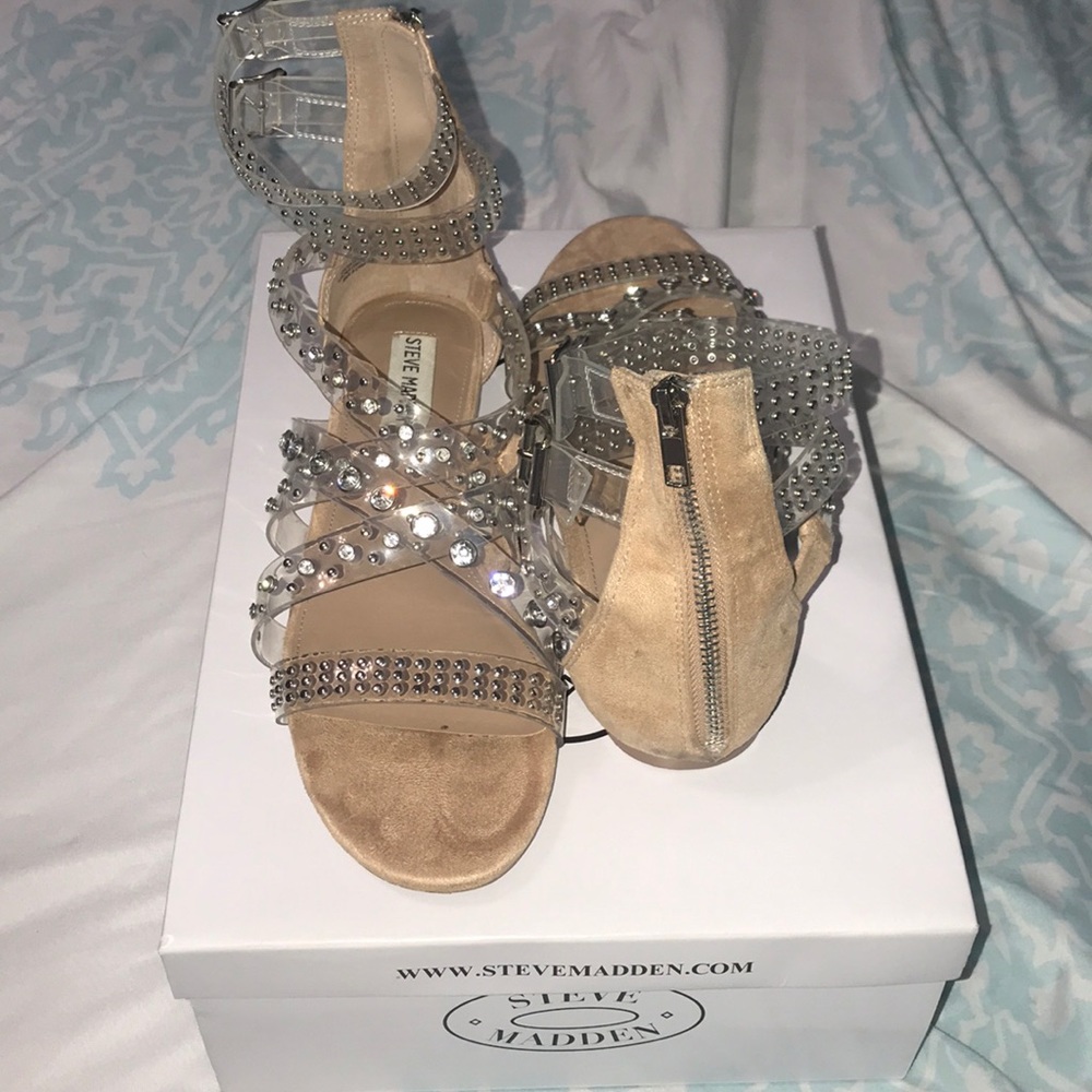 Steve Madden clear, studded & nude sandals